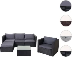 Poly-Rattan-Garnitur Brescia, Gartengarnitur Sitzgruppe Sofa Lounge-Set Schwarz, Kissen Anthrazit -Deutschland Garten Zier Verkaufs-Shop 3e94dbdc7e9dde0c2449655246eab7bc