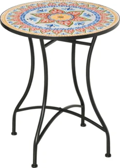 Outsunny Gartentisch Mosaiktisch Rund Bistrotisch Beistelltisch Mit Mosaikplatte Keramik Metall Rot+Blau+Weiß Ø60 Cm