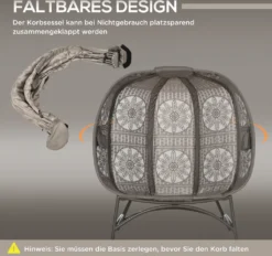 Outsunny Gartenstuhl 2-Sitzer, Korb-Stuhl Mit Faltbarem Korb, Papasansessel Mit Kissen, Loungesessel Für Balkon, Terrasse, Stahl, Sand, 126 X 75 X 142 Cm 14 Outsunny Gartenstuhl 2-Sitzer, Korb-Stuhl Mit Faltbarem Korb, Papasansessel Mit Kissen, Loungesessel Für Balkon, Terrasse, Stahl, Sand, 126 X 75 X 142 Cm -Deutschland Garten Zier Verkaufs-Shop 3f56cbd4f0cbea5868a347f3d8df56b8