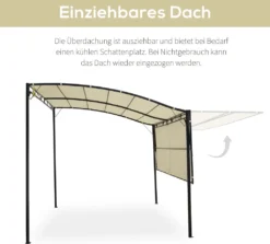 Outsunny Pavillon Gartenpavillon Markise Sonnenmarkise Mit Klappbarem Seitendach UV-Schutz Stahl + Polyester Cremeweiß + Schwarz 3 X 2,5 M