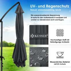 KESSER® Alu Ampelschirm Sonnenschirm + Abdeckung Ø300 Cm / Ø350 Cm Mit Kurbelvorrichtung Kurbelschirm Mit Ständer UV-Schutz Aluminium Wasserabweisende Bespannung - Schirm Gartenschirm Marktschirm, Farbe:Anthrazit, Varianten:350cm -Deutschland Garten Zier Verkaufs-Shop 406dcc26dc96f0d2d21559d6fac39bb6