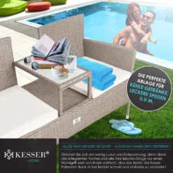 KESSER® Polyrattan Gartenbank 2-Sitzer Bank Mit Integriertem Inkl. Tisch & Kissen - 133 × 63 × 84 Cm - Rattan Sitzbank Garten Balkon Gartensofa Wetterfest Sitzgruppe Ultra Stabile, Farbe:Grau -Deutschland Garten Zier Verkaufs-Shop 40a10d0d1f5f5aed1eda4ed0ade71a82