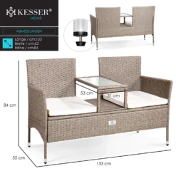 KESSER® Polyrattan Gartenbank 2-Sitzer Bank Mit Integriertem Inkl. Tisch & Kissen - 133 × 63 × 84 Cm - Rattan Sitzbank Garten Balkon Gartensofa Wetterfest Sitzgruppe Ultra Stabile, Farbe:Grau -Deutschland Garten Zier Verkaufs-Shop 40b3a7ebf2662dc9f7f25a0a33acde0a