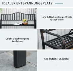 Outsunny Gartenbank Mit Ausziehbarem Tisch Für 2-3 Personen Parkbank Aus Metall Sitzbank Bank Terrassenbank Mit Rücken- & Armlehnen Gartenmöbel Schwarz 150 X 58,5 X 90 Cm -Deutschland Garten Zier Verkaufs-Shop 40ba6fdfff567484e5ab965c7a3f263a