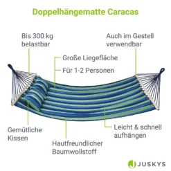 Juskys Hängematte Caracas 230 X 150 Cm In Grün-Blau – Doppelhängematte Aus Baumwolle Für 2 Personen Mit Kissen – Outdoor-Hängematte Bis 300 Kg -Deutschland Garten Zier Verkaufs-Shop 410c096f2be228eb3eb2b906725dc4f0