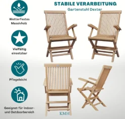 KMH® 2er SET TEAK Klappstühle Mit Armlehnen -Deutschland Garten Zier Verkaufs-Shop 415cfe3ec55170e8be15d470de8af46d