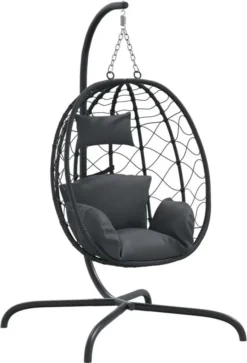 VidaXL Hängesessel Ei Mit Kissen Anthrazit Poly Rattan & Stahl