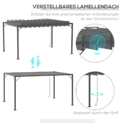 Outsunny Pavillon Mit Lamellendach 4 X 3 M Gartenpavillon BBQ-Pavillon Mit Handkurbel Dach Einstellbar Terassenüberdach Wetterfest Aluminium Grau -Deutschland Garten Zier Verkaufs-Shop 42006b79e4794844a6dd42afd35c6fd3