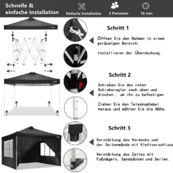 COBIZI Pavillon 3x3m Pop Up Faltpavillon Mit 4 Seitenwänden, Oben Mit Belüftungsloch, Wasserdicht, UV-Schutz 50+ Gartenzelt Partyzelt, Inkl .Tasche, 4 Sandsack, Schwarz -Deutschland Garten Zier Verkaufs-Shop 421efbe713f72dfed8ec2f8d20194653
