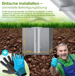 KESSER® Metall Universal Bodenplatte Sonnenschirmständer Für Sonnenschirm - Ampelschirm - Kurbelschirm | Bodenanker, Inkl. Handschuhe | 16 X 16 Cm, , Farbe:Silber -Deutschland Garten Zier Verkaufs-Shop 434b22074c0219708f5c2fca2286b25d