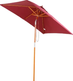 Outsunny Sonnenschirm, Knickbarer Gartenschirm, Strandschirm, 3-stufig Einstellbar, Holz+Polyester, Weinrot, 200 X 150 X 230 Cm