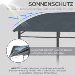 Outsunny Grillpavillon, Grillüberdachung, Regenschutz, UV-beständig, Wasserdicht, Mit Haken, Stahlrahmen, Polyester, Grau, 215 X 150 X 174/220 Cm -Deutschland Garten Zier Verkaufs-Shop 446542722c302f1b26d13fb044f995b0