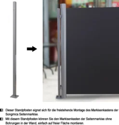 SONGMICS Standpfosten Für Markisenkasten, Haltestange, Keine Wandmontage Der Markise Erforderlich, Nur Für SONGMICS Einzel-Seitenmarkise Mit Alu-Standpfosten Geeignet, Grau GSA002 -Deutschland Garten Zier Verkaufs-Shop 44703e218c4f917a7e675b3d5cf9ef26