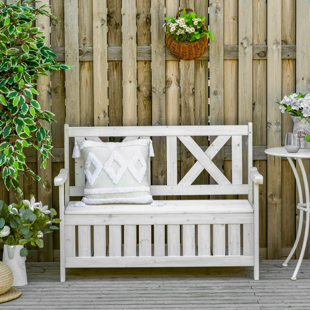 Outsunny Sitzbank Mit Stauraum 2-Sitzer Gartentruhe Truhenbank Kissentruhe Aufbewahrung Weiß 115 X 61 X 85 Cm 2 Outsunny Sitzbank Mit Stauraum 2-Sitzer Gartentruhe Truhenbank Kissentruhe Aufbewahrung Weiß 115 X 61 X 85 Cm – Bild 2