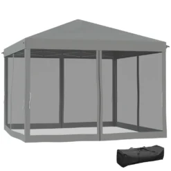 Outsunny Faltpavillon Pavillon Faltzelt Mit Seitenwänden Inkl. Tragetasche Metall+Oxford Hellgrau+Schwarz 3x3m