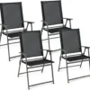 COSTWAY 4er Set Gartenstühle, Klappstühle Mit Wetterfestem Stoff, Balkonstühle Mit Armlehnen, Terrassenstühle Für Garten, Hinterhof, Balkon