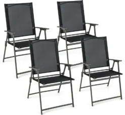 COSTWAY 4er Set Gartenstühle, Klappstühle Mit Wetterfestem Stoff, Balkonstühle Mit Armlehnen, Terrassenstühle Für Garten, Hinterhof, Balkon