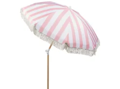 Sonnenschirm Rosa Stoff-Bespannung Rund ⌀ 150 Cm Mit Volant Regenschutz Holzmast Neigungsfunktion Kurbel Boho Garten Outdoor Balkon Terrasse -Deutschland Garten Zier Verkaufs-Shop 4543b103b1f1c46b5c99dc2611790950