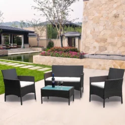 Wolketon Gartenmoebel Set Poly Rattan Balkonmoebel Sitzgruppe Schwarz Langlebig Lounge Set Mit 2-er Sofa, Singlestuehle, Tisch Und Sitzkissen¡­ -Deutschland Garten Zier Verkaufs-Shop 457cc6eca8e749a41218d179a69fdb3e