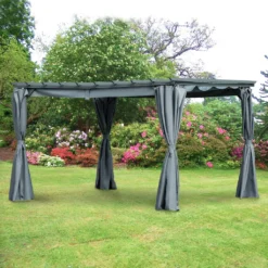 Outsunny Pergola-Pavillon Mit Einstellbarem Stoffdach Witterungsbeständig Wasserabweisend Sonnenschutz Polyester Stahl Grau 3,6 X 3 X 2,27 M