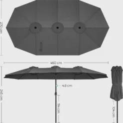 SONGMICS Doppelsonnenschirm 460 X 270 Cm, UV-Schutz Bis UPF 50+, Terrassenschirm, Mit Kurbel, Ohne Ständer, Grau GPU36GY -Deutschland Garten Zier Verkaufs-Shop 465bd17f1e620dbacb39b67328de84ec