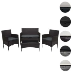Poly-Rattan Garnitur HWC-F55, Balkon-/Garten-/Lounge-Set Sofa Sitzgruppe Braun, Kissen Dunkelgrau -Deutschland Garten Zier Verkaufs-Shop 4673c6e018b592465e4c41842e9daaa1