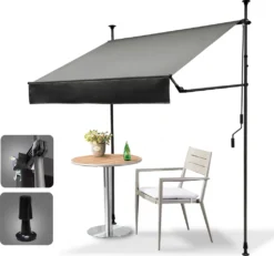 Grandekor Klemmmarkise Markise Balkon Ohne Bohren Faltbar, 200cm X (125+25cm) Anthrazit, Mit Verlängerten Seitenstangen, UV-beständig Balkonmarkise Höhenverstellbar, Wasserdicht