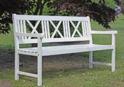 Garden Pleasure Gartenbank Bank MALMÖ 3-Sitzer B 154 X T 59 X H 89 Cm, Bank Aus Weiß Lackiertem Eukalyptus-Holz -Deutschland Garten Zier Verkaufs-Shop 486182ba63a1ca245a1af0fba98ef02a