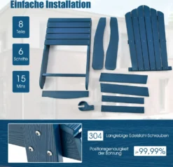 COSTWAY Adirondack Stuhl Mit Getränkehalter, Wetterfester Gartenstuhl, Gartensessel Aus Kunststoff, Outdoor-Stuhl Für Garten, Terrasse, 170 Kg Tragfähigkeit (Navy) -Deutschland Garten Zier Verkaufs-Shop 4875627fedb5b1c8d407ef0f62260dfe