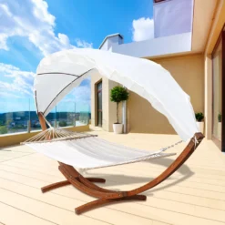 Clanmacy Haengematte Mit Gestell Und Sonnendach, Hammock Aus Wetterfestem Laerchenholz, Bis 200kg, Stabhaengematte Fuer 2 Personen Outdoor Und Indoor -Deutschland Garten Zier Verkaufs-Shop 49b6162e335edd684e4a6112f88b01c2