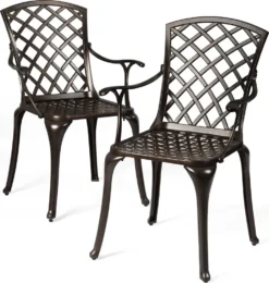 COSTWAY 2er Set Gartenstühle Aluminiumguss Terrassenstühle Antik Esszimmerstühle Schwarz Für Garten Und Außenbereich Bronze