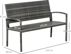 Outsunny Gartenbank, Sitzbank In Rattanoptik, Parkbank Mit Stahlrahmen, Balkonbank Für 2 Personen, Gartenmöbel, Bis 320 Kg Belastbar, Grau, 122 X 60 X 87cm -Deutschland Garten Zier Verkaufs-Shop 4a1868c9c5b77d60d7f07b7025d93a67