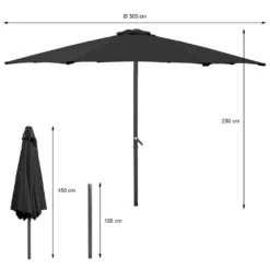 ECD Germany Sonnenschirm Rund Mit Kurbel, Ø 300 Cm, Schwarz, Aus Polyester, Wasserabweisende Bespannung, Sonnenschutz UV50+, Neigbar, Knickbar, Marktschirm Ampelschirm Gartenschirm Kurbelschirm Terrassenschirm -Deutschland Garten Zier Verkaufs-Shop 4b9a8dfbeeed6e091e5219c949d679d7