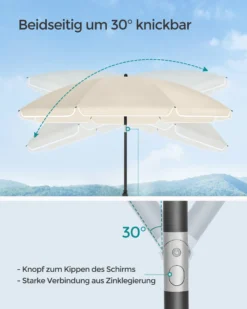 SONGMICS Sonnenschirm 160 Cm, Sonnenschutz UPF 50+, Beidseitig Um 30° Knickbar, Höhenverstellbar, Mit Tragetasche, Ohne Ständer, Beige GPU60WTV1 -Deutschland Garten Zier Verkaufs-Shop 4ba09569c20ff0c50184412507fc71ee