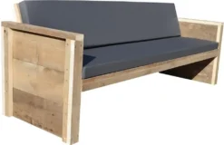 Wood4You Gartenbank Holz "Ameland" - Wetterfest Massivholz Rustikal - Holzbank Sitzbank Balkonmöbel Terassenmöbel Mit Kissen - DIY Baumbank Mit Lehne - Gerüstholz