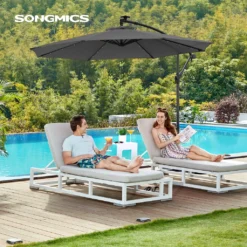 SONGMICS Sonnenschirm Mit LED-Solar-Beleuchtung, Ø 300 Cm, 32 LED-Lämpchen, Mit Ständer, Sonnenschutz UPF 50+, Mit Kurbel, Grau GPU118G01 -Deutschland Garten Zier Verkaufs-Shop 4caeb80c5b64ce735220893c1699ee91