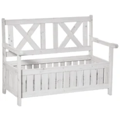 Outsunny Sitzbank Mit Stauraum 2-Sitzer Gartentruhe Truhenbank Kissentruhe Aufbewahrung Weiß 115 X 61 X 85 Cm