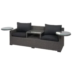 Poly-Rattan Garnitur HWC-J38, Garten-/Lounge-Set Sitzgruppe, Spun Poly Halbrundes Rattan Grau, Kissen Anthrazit