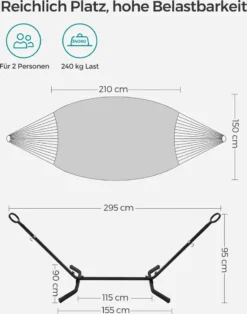 SONGMICS Hängematte Mit Gestell, 210 X 150 Cm, Auf 5 Verschiedene Höhen Verstellbar, Gestell Aus Metall, Bis 240 Kg Belastbar, Für Garten, Schwarzes Gestell Und Graue Hängematte GHS001G01 -Deutschland Garten Zier Verkaufs-Shop 4ed1515b250e06d3124ac2c661a64f86