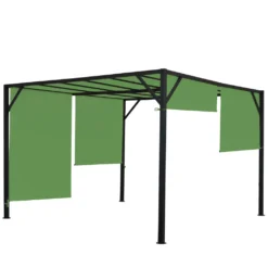 Pergola Baia, Garten Pavillon Terrassenüberdachung, Stabiles 6cm-Stahl-Gestell + Schiebedach Grün 3x4m -Deutschland Garten Zier Verkaufs-Shop 4ede1b0103f592a316105f3c3150d709