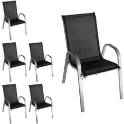 6Stk Wohaga Stapelstuhl Mit Textilenbespannung Grau/Schwarz