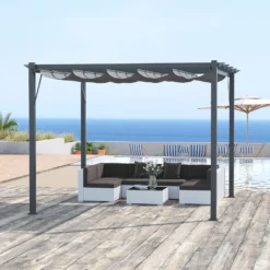 Outsunny Pergola Pavillon Terrassenüberdachung Mit Schiebedach Garten Alu Kohlegrau+Dunkelgrau 3x3x2,23 M -Deutschland Garten Zier Verkaufs-Shop 500d9ab814acb51ef74e90df09225ce4