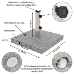 VCM Sonnenschirmständer 30kg Granit Poliert Grau Eckig Edelstahl 45 X45 Cm Griff -Deutschland Garten Zier Verkaufs-Shop 501d692d4df31b94171dc843ab36f293