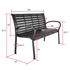 Tectake Gartenbank Pino 3-Sitzer 126x62x81,5cm - Schwarz -Deutschland Garten Zier Verkaufs-Shop 51afa6dba5add27d3eab9cb075cd3ad8