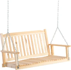 Outsunny Gartenschaukel Für 2 Personen Schaukelbank Hängebank Massivholz Patio Terrasse Hinterhof Natur 117 X 69 X 60 Cm