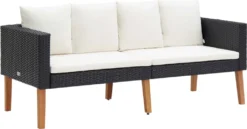 VidaXL 2-Sitzer-Gartensofa Mit Auflagen Poly Rattan Schwarz