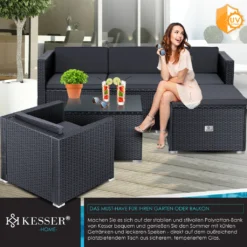 KESSER® Polyrattan Lounge Aruba – Gartenlounge Für 4-5 Personen Gartenmöbel-Set Sitzgruppe Aus 3er Gartensofa, Sessel, Hocker Und Beistelltisch Mit Sitzkissen - Für Garten, Terrasse Und Balkon, Farbe:Anthrazit -Deutschland Garten Zier Verkaufs-Shop 52c59f01ceb2ff13390014edb16f8339