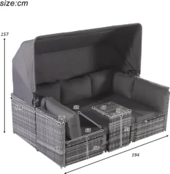 Merax Gartenmöbelset Polyrattan Mit Sonnendach Und Kissen Für 5 Personen, Loungeset Balkonmöbel Set Mit 3-Sitzer Sofa Inkl. Dach, 2x Einzelsessel, 1x Ottoman, 1x Tisch, 194 X 128 X 157 Cm -Deutschland Garten Zier Verkaufs-Shop 53aa7ec89ef9d8438d630a5a733ef246