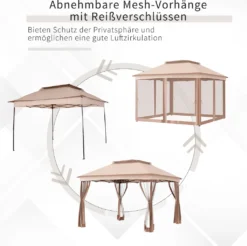 Outsunny Pavillon Faltpavillon Gartenzelt Mit Seitenwänden Popup Khaki 3,25x3,25x2,95cm -Deutschland Garten Zier Verkaufs-Shop 54c5da07009ec0881db385bf6f99da43