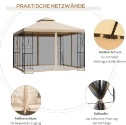 Outsunny Gartenpavillon Pavillon Festzelt Partyzelt Wetterfest Zelt Mit 4 Ablagen Metall + Polyester Beige 3 X 3 M -Deutschland Garten Zier Verkaufs-Shop 5600bae4b99895db3ea11c69ac17710f